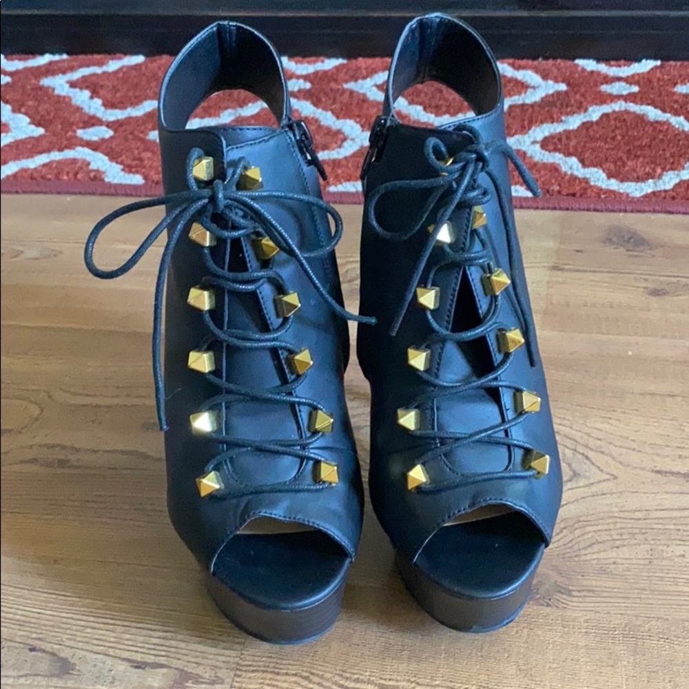 Black Peep Toe Heels with Studs
